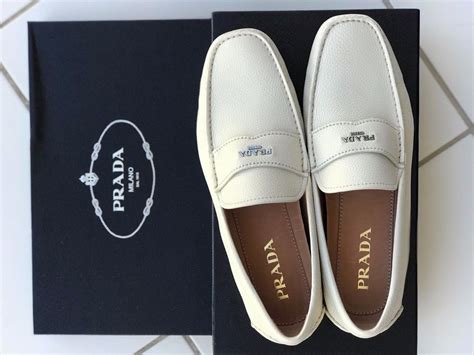 prada daino pebbled bianco men shoe|prada sole loafers men.